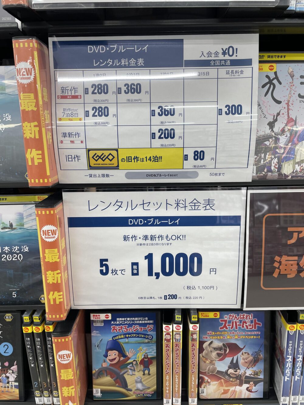 三重県のゲオの店舗の料金表