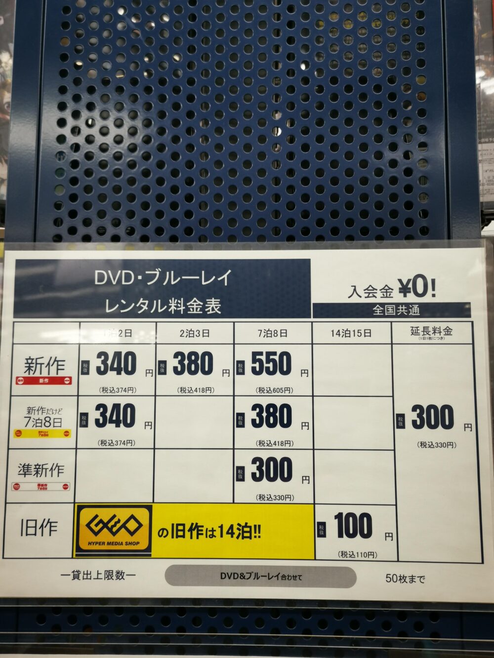 東京都ゲオのレンタル料金表